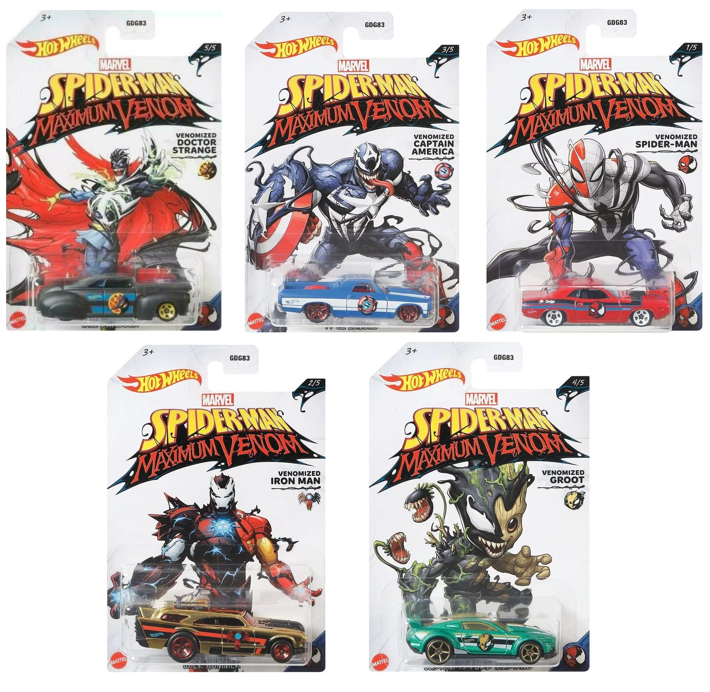 Hot Wheels Marvel Spider-Man Maximum Venom Die-Cast Set Of 5 Cars